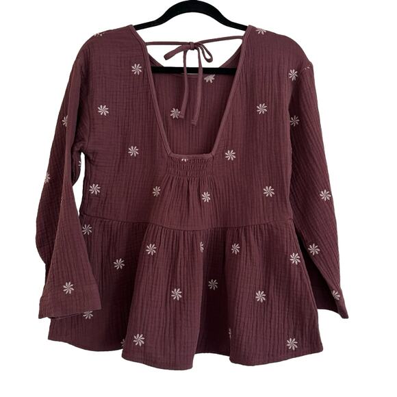 Madewell Embroidered Lightspun Peplum Open-Back Top Size XS - Picture 8 of 10